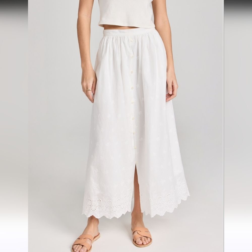Elie Tahari Sky White Embroidered Midi Skirt